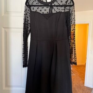 Allegra K Black Dress with Sheer Polka Dot Sleeves